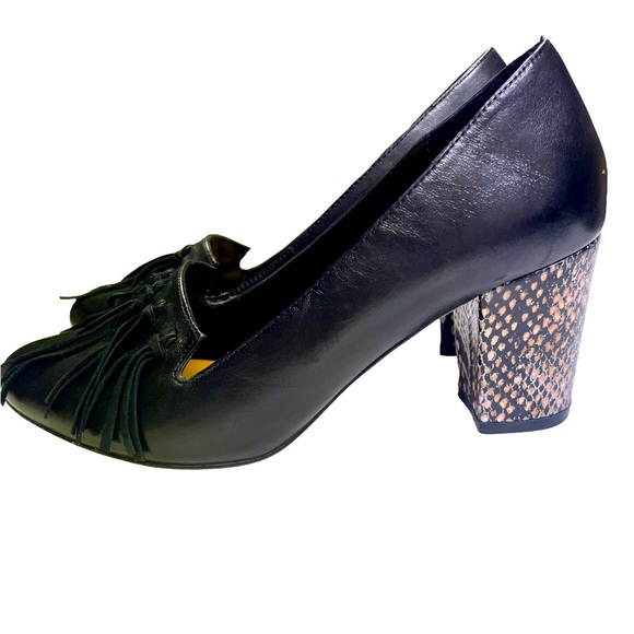 Miss Albright for Anthropology  shoes in beautiful black leather 7.5 fringe - Picture 2 of 8